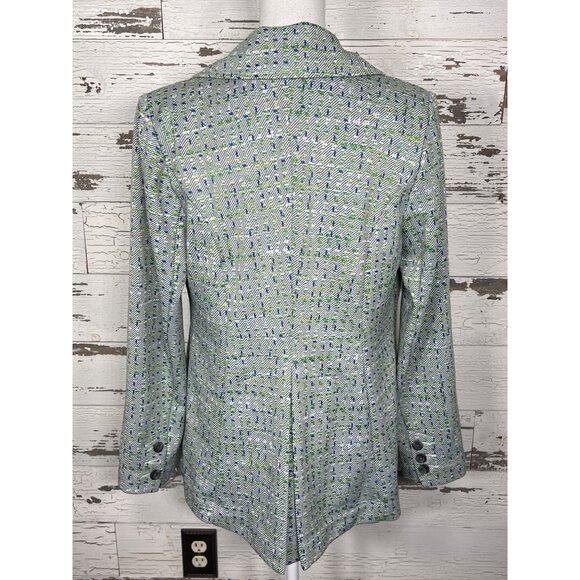 CABI Presentation Stretch Knit Single-Breasted Blazer Green Blue Sz L #6251 EUC - Picture 3 of 5